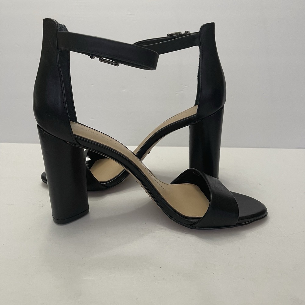 Gianni Bini‎ Joenah Black Leather Sandals Womens 8 Block Heel Ankle Strap - Picture 9 of 10